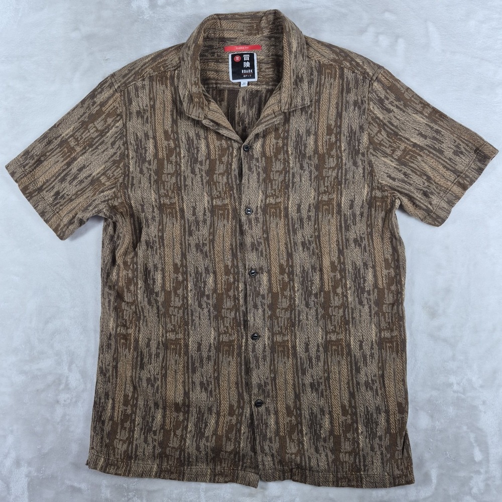 Roark Revival Button Up Shirt Men's Medium Brown Organic Cotton Casual Comfort